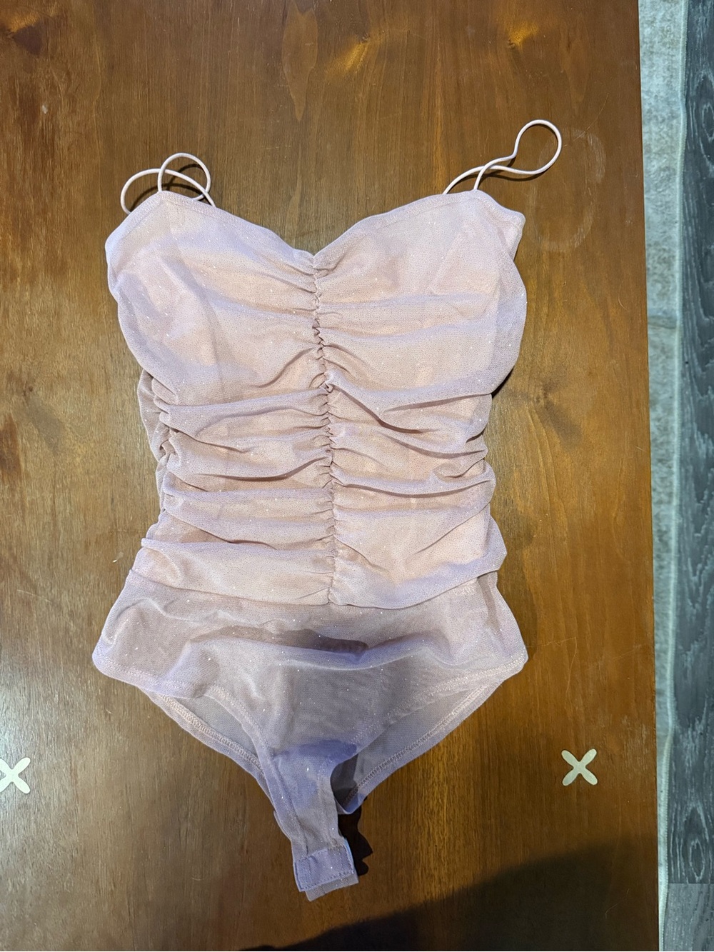 Windsor Pale Blush Ruched Spaghetti-Strap Bodysuit size SM